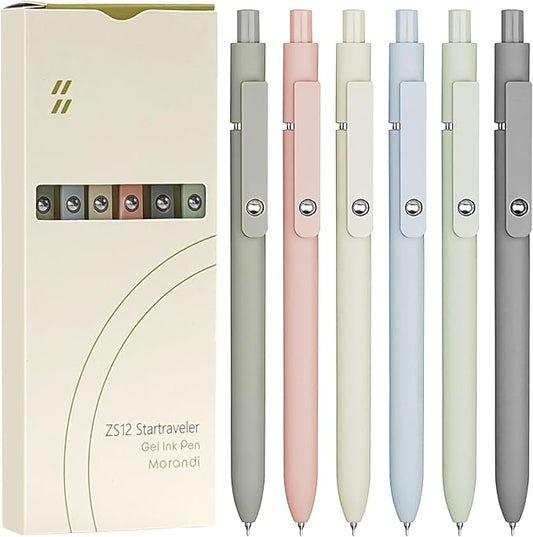 UIXJODO 6 Pcs Gel Pens 0.5mm Quick Dry Black Ink Pens Fine Point Smooth Writing Pens, Cute Office and School Supplies Gifts for Women Teacher Students (6 Pcs Morandi Silver)