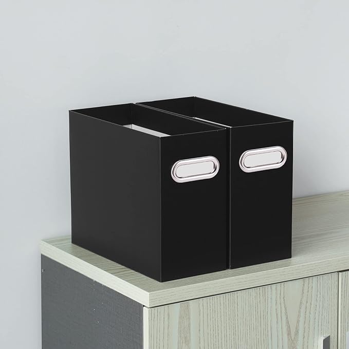 Oterri File Organizer, Small Storage Box, Cardboard File Folder Organizer, Collapsible File Box, Hanging File Organizer for Letter Size, Portable File Box with Handle, Only Box (Black,1 Pack)