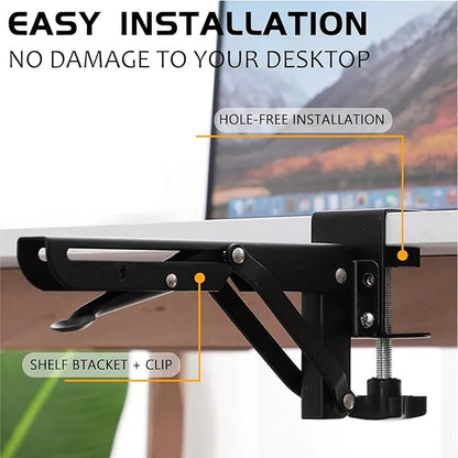 Desk Extender 24 x 12 Inch Foldable Table Extension Folding Wall Table Keyboard Extender for Desk Clamp-on Shelf for Dorm Bunk, Laundry Room (Black)