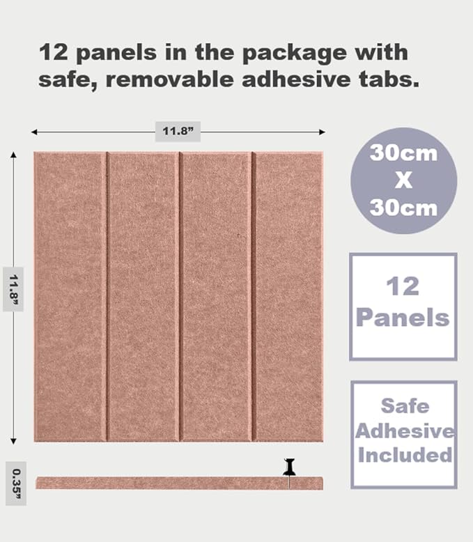 Large Cork Board Alternative - 12-Pack Felt Wall Tiles with Safe Removable Adhesive Tabs, Cork Wall Tiles Bulletin Board Home Office Essentials - Terracotta