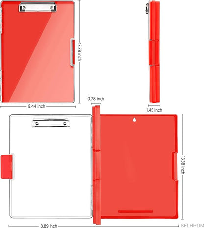 Clipboard with Storage,Heavy Duty Clip Boards 8.5x11 with 2 Storage Case,Clear Visible Top Panel Storage Clipboards,Side Opening Clip Boards,Nursing Clipboard Folder Case for Office Supplies-Red