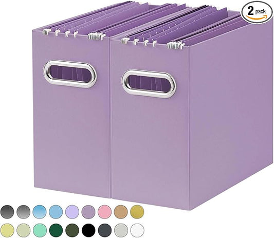 Oterri File Organizer, Small Storage Box, Cardboard File Folder Organizer, Collapsible File Box, Hanging File Organizer for Letter Size, Portable File Box, Only Box (Taro Purple,2 Packs)