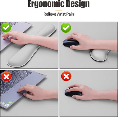 Bloss Leather Desk Pad and Keyboard Wrist Rest, Large Mouse Pad + Keyboard Pad+Mouse Wrist Support, Non-Slip Desk Mat Protector for Office, Home(35.4×15.7 Inches, Light Grey)