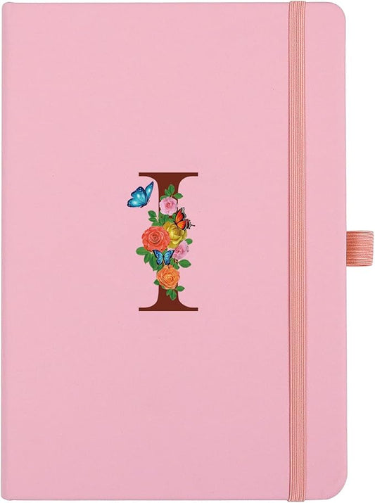 Pink Notebook for Women, 5.7"X8.3" A5 Journal Notebook with Letter I, Dual-Sided Writing Notebook with Dividers, Cute Leather Journal for Work, Business, School, Meetings, Travelers, Small Notebook