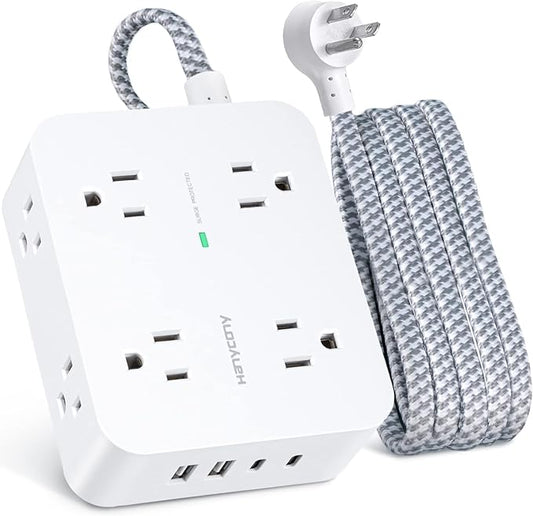 6Ft Surge Protector Power Strip with USB C, Extension Cord with 8 Wide Outlets(2.2 IN) and 4 USB Ports(2 USB C), Flat Plug, Wall Mount, 3 Side Outlet Extender for Home Dorm Room Essentials, ETL Listed