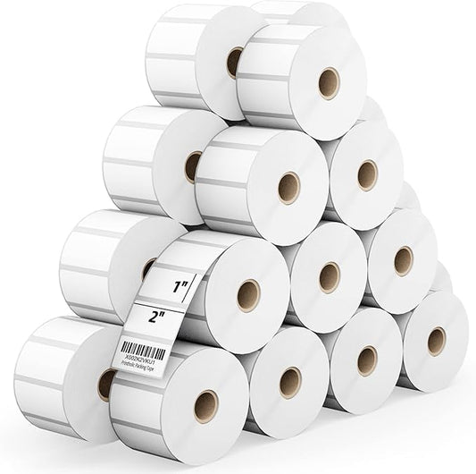 24 Rolls 2" x 1" Direct Thermal Labels for Barcodes Postage Address Shipping Labels Compatible with Rollo & Zebra Desktop Printers Adhesive - 1300 Labels/Roll