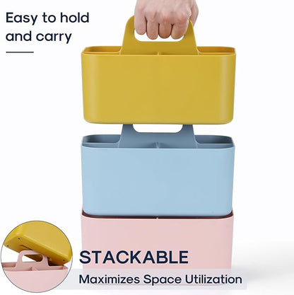 Multiuse Caddy Organizer w/ Handle - Stackable Plastic Tote Bin - Art Craft Supplies, Office, Desk, Stationery Pen Holder, Kitchen, Utensil, Makeup, Bathroom, Shower, Cleaning, Dorm Organizer - Yellow
