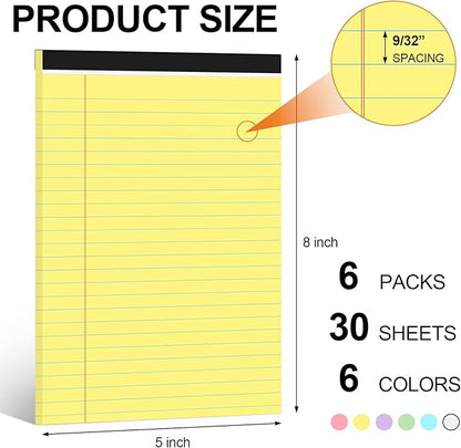 Utron 6 PCS Small Legal Pads 5x8 Colorful, Narrow Ruled Small Note Pads 5x8, Micro Perforated Writing Pad, College Ruled Legal Notepads 5x8 for Study, Office, To-Do Lists(30 Sheets/Small Notepad)