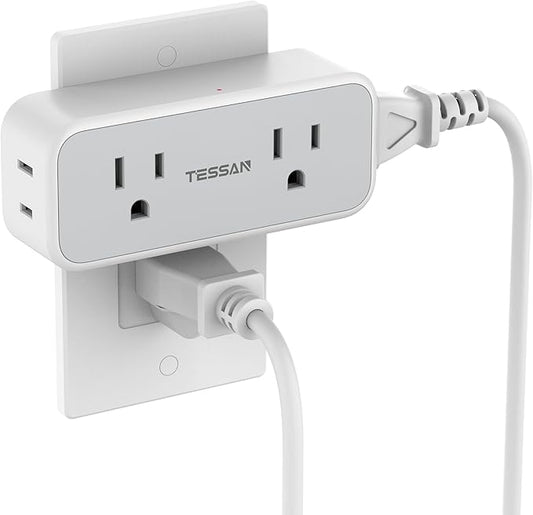 Outlet Extender Surge Protector, TESSAN Multi Wall Plug with 4 AC Electrical Outlets, 3 Sided Multiple Plug Expander, 1875W Max, Power Splitter 3 Prong Adapter for Home Bathroom Office Dorm Room