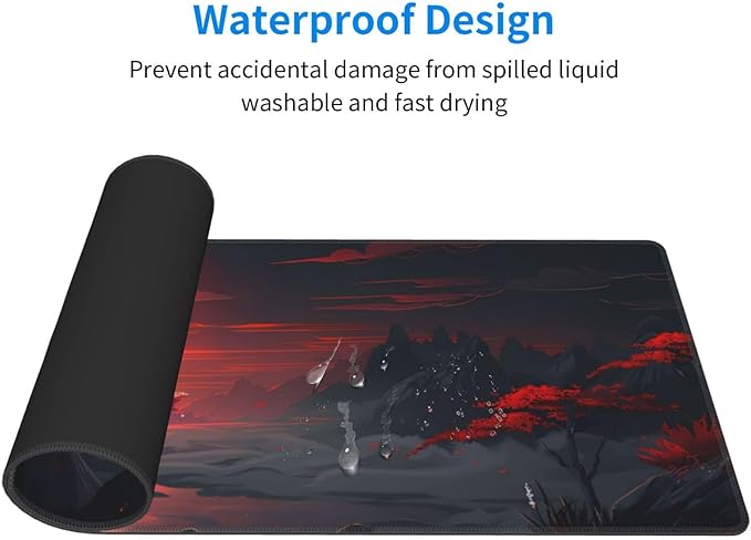 Gaming Mouse Pad Desk Pad,Extended Big Mouse Pad,31.5x11.8 Inch Long Computer Keyboard Mouse Mat Mousepad with 3mm Non-Slip Base and Stitched Edge for Gaming and Office… (Red Moon Canyon)