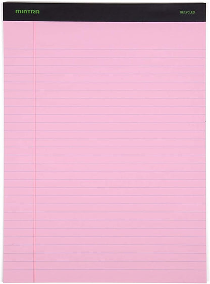 Mintra Office Recycled Writing Pads 6pk (Pastel, Wide Ruled (8.5in x 11in)) - 50 Sheets per Notepad, Micro perforated, Legal Pad, Notebook Paper for School, College, Office, Business