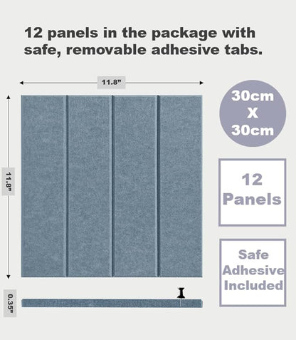 Large Cork Board Alternative - 12-Pack Felt Wall Tiles with Safe Removable Adhesive Tabs, Cork Wall Tiles Bulletin Board Home Office Essentials - Gray Blue