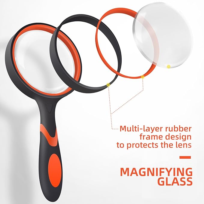 3 Pack Magnifying Glass for Kids, 10X 65mm Magnifying Glass with Non-Slip Rubber Handle, Suitable for Reading Newspapers,Insects,Suitable for Seniors and Kids
