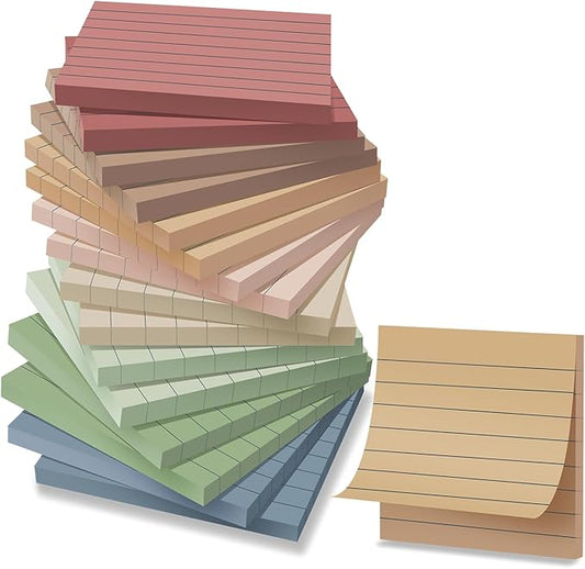 (16 Pack) Lined Sticky Notes 3x3 in Post Ruled Stickies Super Sticking Power Memo Pads Vintage Colors