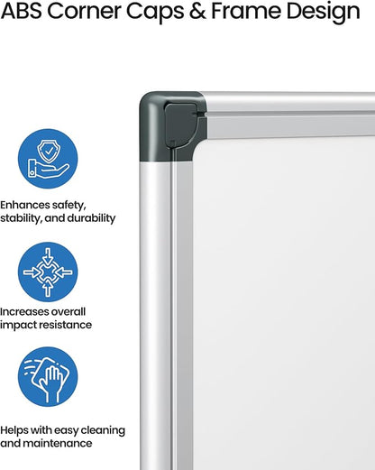 VUSIGN 2PCS Magnetic White Board Hanging 36" x 48" for Office, Class, Home, Sliver Aluminum Frame, 2 Dry-Erase Eraser, 4 Multicolor Marker, 8 Magnetic Pins