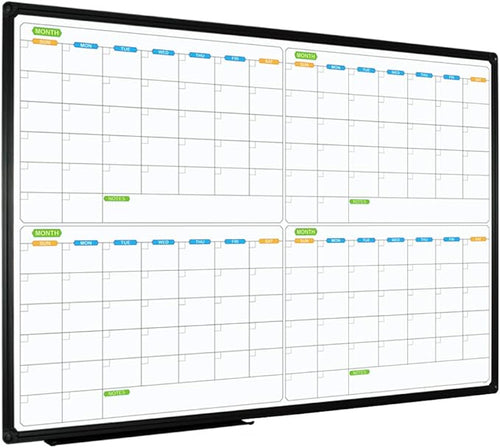 JILoffice Magnetic Dry Erase Calendar Whiteboard, 4 Month White Board Planner 36 X 24 Inch, Black Aluminum Frame Wall Mounted Board for Office Home and School