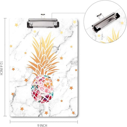 WAVEYU Clipboard, Pineapple Hardboard Office Clipboard, Cute Golden Decorative Clipboard with Low Profile Clip Chic Designed for Students Classroom School and Office Use, Pineapple (12.5"x9")