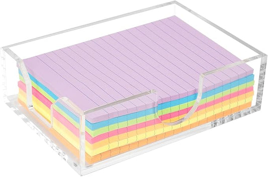 4x6 Acrylic Memo Holder with Sticky Notes for Desk, Clear Sticky Note Dispenser with Adhesive Notepad, 4x6 Acrylic Notepad Holder Desk Organizer for Office Home School (DP027)