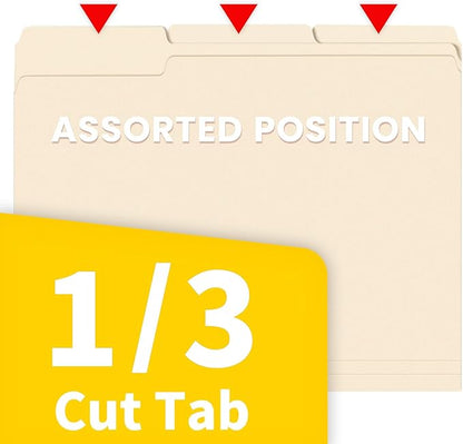 SUNEE File Folders, 30 Pack Manilla Folders 8.5 x 11, 1/3 Cut Tab for Easy Labeling and Organization, Durable Standard Paper for Home, Office, School Filing
