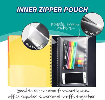 H4D 24 Pocket Poly Project Organizer, Spiral Multi Pocket Folder Organizer, Multi-Subject Folder Notebook, Letter Size