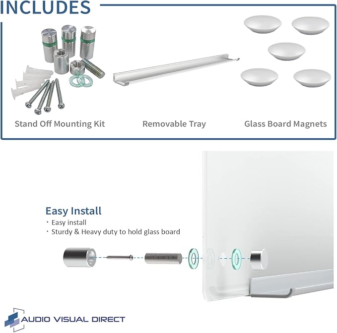Audio-Visual Direct Magnetic White Calendar Glass Dry-Erase Board Set - 4' x 3' - Includes Magnets, Hardware & Marker Tray