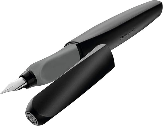 Pelikan Twist Fountain Pen with 1 Ink Cartridge, Medium Nib, Black, Boxed (946806)