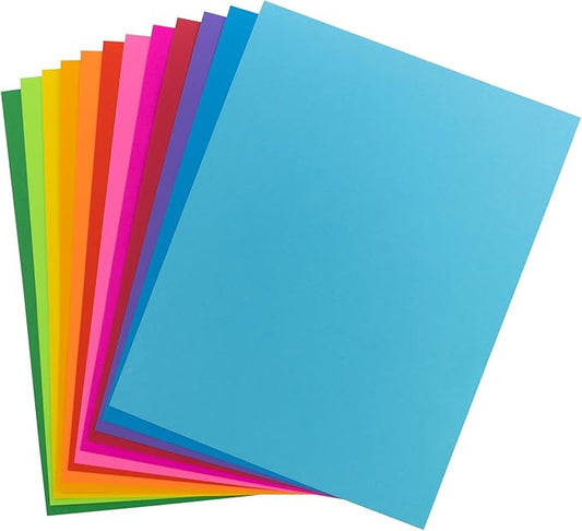 Hygloss Assorted Bright Colored Paper - 24 lb, 89 GSM, Acid-Free, Fade-Resistant, 8.5x11-Inch Letter Size Color Copy Paper, 96 Sheets, 12 Colors