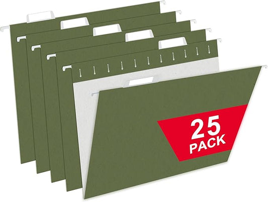 50 Packs Hanging File Folders,Dark Green Letter Size File Folders with 1/5 Adjustable Cut Tabs,Decorative,Drawer,Desk and Cabinet Use