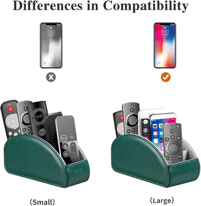 Remote Control Holder, Leather 5 Rooms Desk Organizer and Decorations for Living Room, Bedside Storage Remotes Caddy for TV Controllers/ Makeup Brush Pen/ Office Stationery/ Art Supplies/ Eyeglasses
