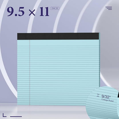 2 Pack Note Pads 11" x 9.5" Legal Pads College Ruled Notepad Micro Perforated Writing Pads Blue Lined Paper 80GSM College Ruled Paper Pad of Paper 30 Sheets Notebook for School, To-Do Lists, Office