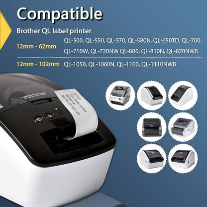 BETCKEY - Compatible Continuous Labels Replacement for Brother DK-2205 (2.4 in x 100 ft), Use with Brother QL Label Printers [6 Rolls + 1 Reusable Cartridge]