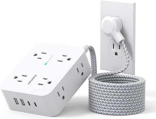 Surge Protector Power Strip 15 Ft Long Cord, Extension Cord 15 Feet with 8 Outlets 4 USB Ports(2 USB C), Flat Plug, Desk Charging Station for Home Office College Dorm Room Essentials