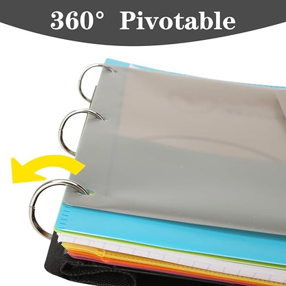 Pivotable Refillable Notebook, 3 Ring Binder Notebooks 1 Inch, Notebook with Dividers and Pockets, Folder Notebook, Flexible Binder, Soft Binders 3 Ring, Foldable Binder- White