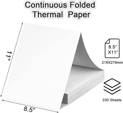 200 Sheets, Thermal Printer Paper 8.5 x 11 Inch, Folded US Letter Size, Suitable with Most Thermal Portable Printer, Such IOO.., Munb.., Jad.., Hpr.., Phome.., Quick-Drying, Waterproof(Keep 3 Years)