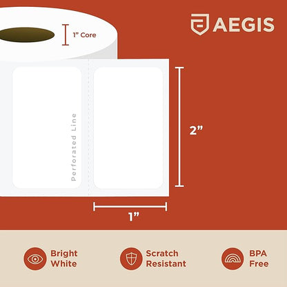 Aegis Adhesives - 2” X 1” Direct Thermal Labels for UPC Barcodes, Address, Perforated & Compatible with Rollo, Zebra, & Other Desktop Label Printers (12 Rolls, 1300/Roll)