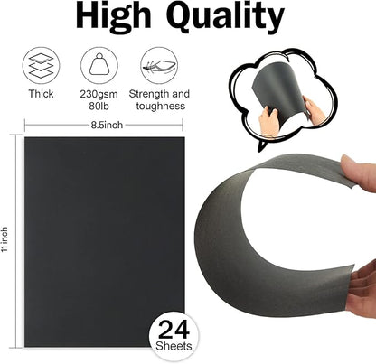 24 Sheets Black Cardstock 8.5 x 11 Black Paper, Goefun 80lb Card Stock Printer Paper for Halloween, Invitations, Scrapbooking, Crafts, DIY Cards