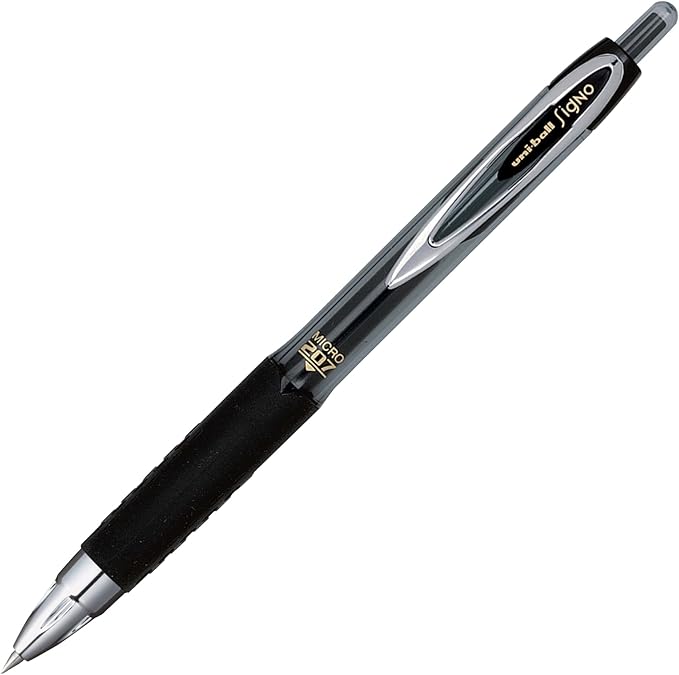 uni-ball® 207™ Retractable Fraud Prevention Gel Pens, Micro Point, 0.5 mm, Black Barrels, Black Ink, Pack Of 12