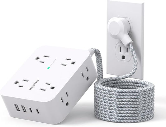 Extension Cord 25 Ft, Surge Protector Power Strip with 8 Outlets 4 USB Ports(2 USB C), Long Cord, Wall Mount, Desk USB Charging Station for Home Office College Dorm Room Essentials