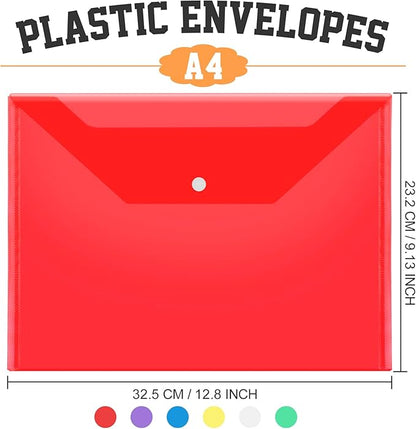LEOBRO Plastic File Folders, 24 PCS Plastic Folders for Documents, File Folders, A4 Plastic Envelopes with Snap Closure, Letter Size Clear Envelopes Folders, Reusable File Bags, Document Holder