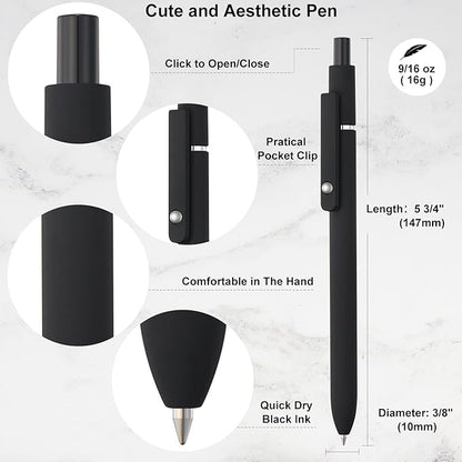 LINFANC 6 Pack Gel Pens, Black Ink Pens Fine Point Smooth Writing Pens Bulk, Soft Touch Cute Pens Aesthetic School Supplies, 0.5mm Black Pens for Journaling, Cute Office Supplies for Women & Men