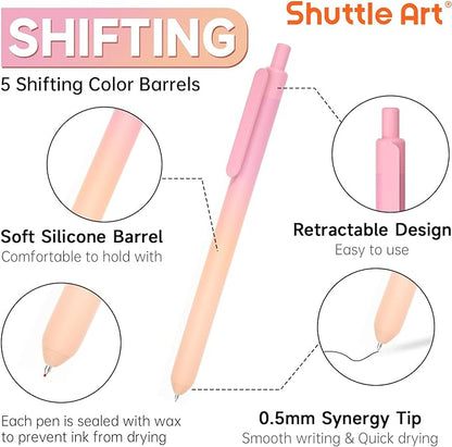Shuttle Art Retractable Pastel Shifting Gel Ink Pens, 15 Pack Black Ink Pens, Cute Pens 0.5mm Fine Point Soft Aesthetic Barrel for Smooth Writing Journaling Taking Notes School Office Home