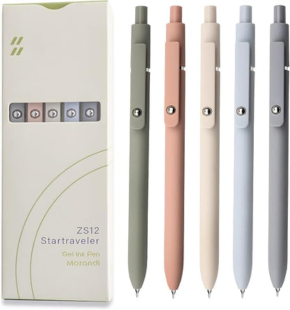 UIXJODO Gel Pens, 5 Pcs 0.5mm Black Ink Pens Fine Point Smooth Writing Pens, High-End Series Pens for Journaling Note Taking, Cute Office School Supplies Gifts for Women Men (Morandi)