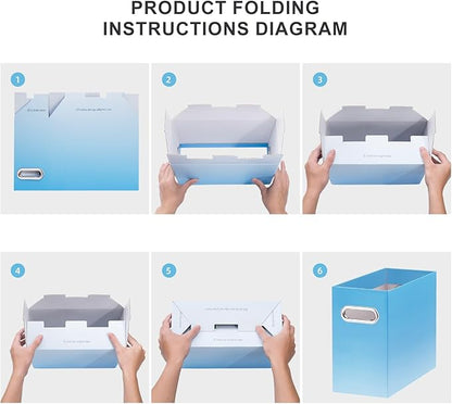 Oterri File Organizer, Small Storage Box, Cardboard File Folder Organizer, Collapsible File Box, Hanging File Organizer for Letter Size, Portable File Box, Only Box (Gradient Light blue,4 Packs)