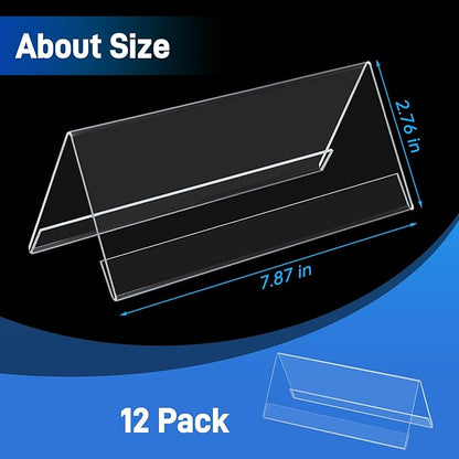 Set of 12 Acrylic Name Plates for Desks 3.15" x 7.87", V-Shape Tent Name Plate Display Clear Name Tent Holders for Office, School Classroom, Home, Conference, Meeting Rooms