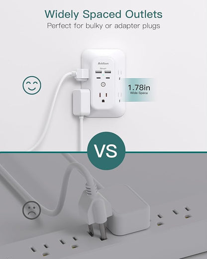 Outlet Extender Surge Protector - Addtam 5-Outlet Splitter with 4 USB Wall Charger(PD 20W), Multi Plug Wall Outlet Power Strip for Home, Dorm Room Essentials