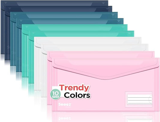 Sooez 10 Pack Reusable Envelopes, Small Pencil Pouch, Clear Pencil Case, Pencil Bags Bulk, Receipt Cash Holder, Small Plastic Envelopes, Receipt Envelope for School Office Supplies Travel Accessories