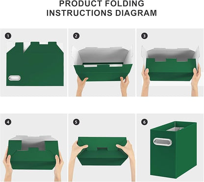 Oterri File Organizer, Small Storage Box, Cardboard File Folder Organizer, Collapsible File Box, Hanging File Organizer for Letter Size, Portable File Box with Handle, Only Box (Dark Green,4 Packs)
