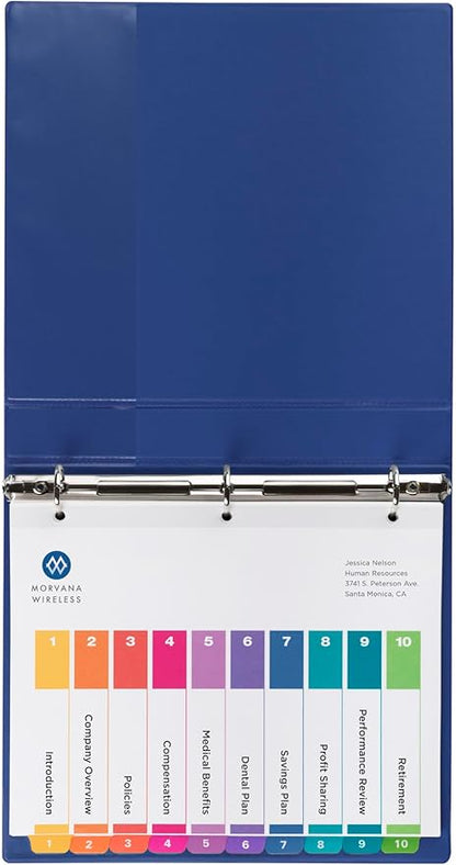 Avery 10 Tab Dividers for 3 Ring Binders, Customizable Table of Contents, Multicolor Tabs, 6 Sets (11188)