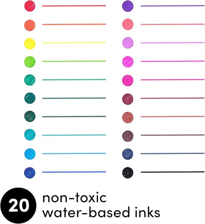 PAPERAGE Gel Pens With Retractable Medium Point (0.7mm), 20 Pack Colored Gel Pens, Assorted Colors, Smooth Writing Pens For Journals, Notebooks, Note Pads, Drawing, Office & School Supplies