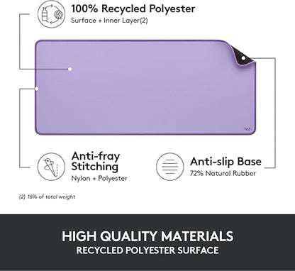 Logitech Desk Mat - Studio Series, Multifunctional Large Desk Pad, Extended Mouse Mat, Office Desk Protector with Anti-slip Base, Spill-resistant Durable Design, in Lavender
